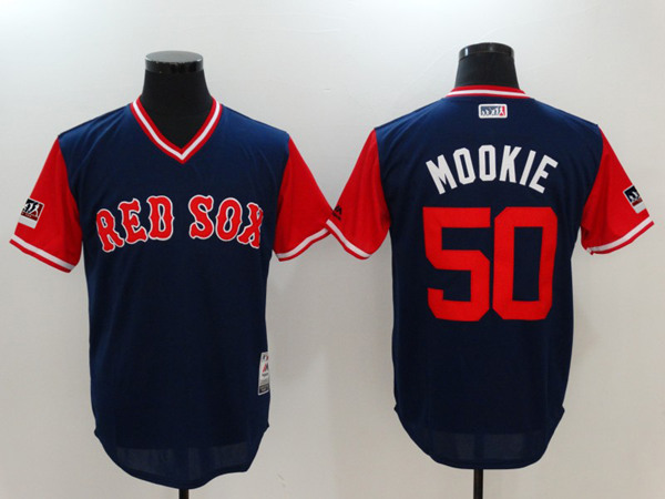 Men's Boston Red Sox #50 Mookie Betts Navy/Red 2018 Players Weekend Cool Base Stitched Jersey